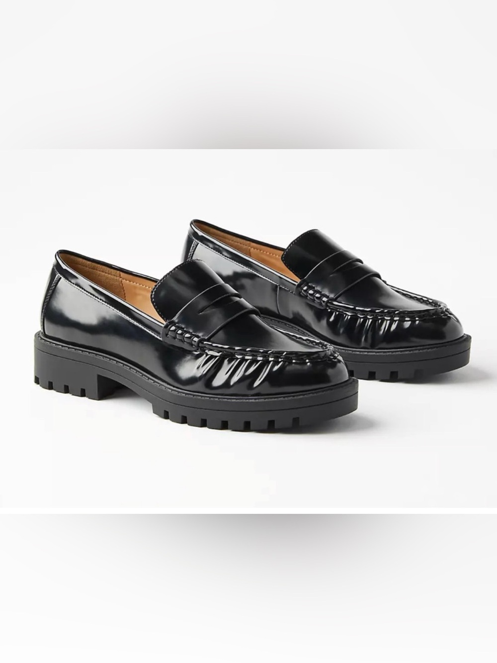 NEW ANN TAYLOR LOFT BLACK LUG PENNY LOAFERS FLATS SHOES SZ 9